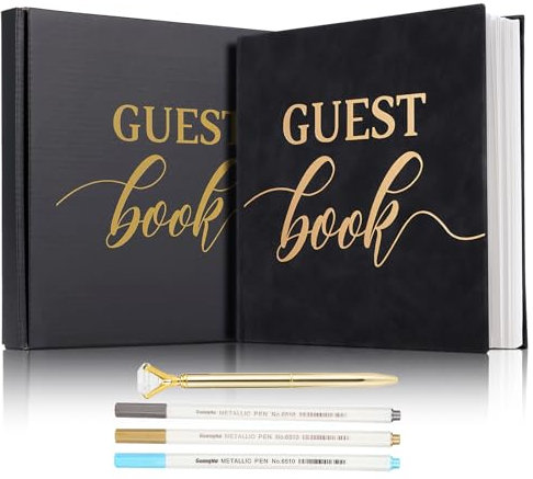 Elegantes Gästebuch Hochzeit, Leder Hardcover Beerdigung Memory Buch mit Goldgravur, Gästebuch für Beerdigung, Hochzeit, Taufe, Baby Dusche oder Geburtstag, 112 Seiten gästebuch geburtstag, 22 x 21cm