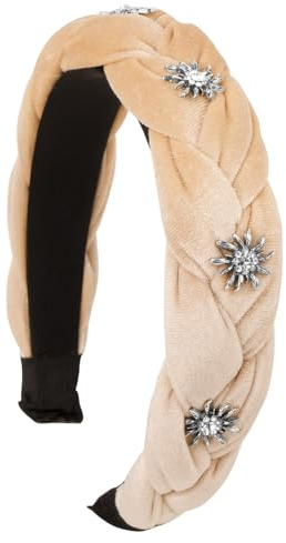 BOOMTOP Oktoberfest Haarreif Dirndl Edelweiss Haarschmuck Geflochten Samt Trachten Stirnband Edelweiß Breit Haarband Vintage Gepolsterte Haarreifen Kopfschmuck für Damen Mädchen Beige