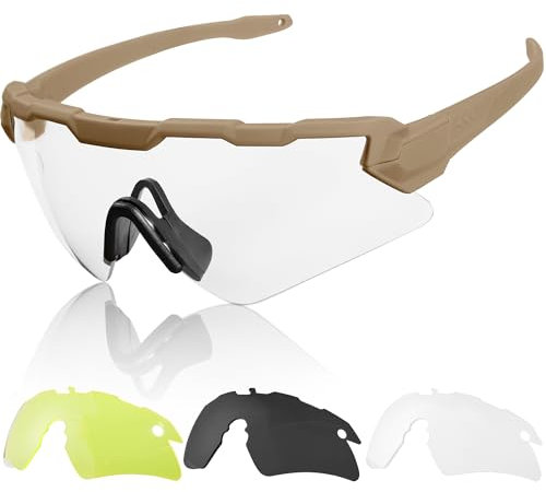 1TG Tactical Fahrradbrille, Airsoft Brille Taktische Schutzbrille, Sportbrille sport sonnenbrille für Herren, Damen, Airsoft, Paintball, Jagd, CS, Radfahren, Laufen Wandern, Tan