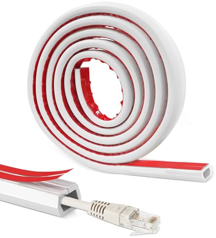 Canalina Passacavi Muro, Canalina Passacavi Adesiva, Canaletta per Cavi Elettrici, Coprifili TV a Muro, Nascondi Cavi TV, Canalina Passacavi per Nascondere 1 Cavo, Bianco(Poligonale, 2 Metri)