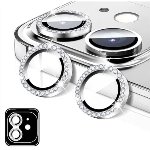 LucBuy Diamond Camera Lens Protector Compatible for iPhone 13/13 Mini, Sparkling Camera Lens Cover Film Stickers, Tempered Glass Screen Cover, Individual Auto-Align Metal Rings