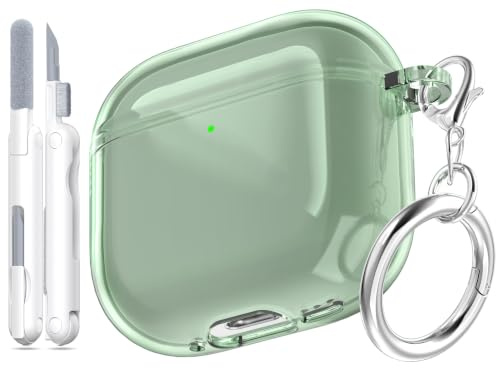 MHYALUDO Kompatibel mit Airpods 5/4 Hülle,Hülle Airpods 5/4,Case Airpods 4 | TPU Hochtransparent Anti-Vergilbung,Kompatibel mit AirPods 4 Hülle mit Reinigungsset & Niedlicher runder Schnalle,Grün