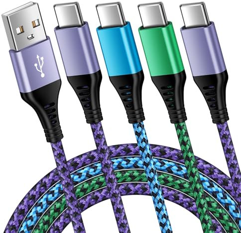 USB C Charger Cable, 4 Pack 6FT+3FT+2FT+1FT Type C Charger Cable Fast Charging, USB A to USB C Braided Cables for Samsung Galaxy S25 S24 A56 A55 A35 A34 A16 A15 Note 20 iPhone 16 15 Pro Max Plus