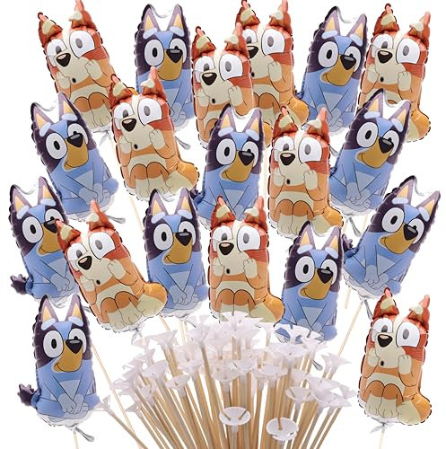 Toyland® 20er-Pack – Bluey & Bingo Mini-Charakterballons – Stäbe und Becher inklusive – Geburtstagsparty-Dekoration