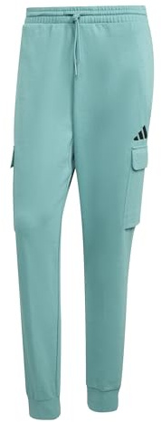 adidas Men's Essentials FEELCOZY Fleece Cargo Pant, Powder Teal/Black, S
