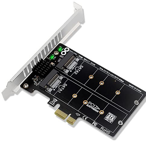 RANJOVER PH58 2 x M2 SATA to PCIE Adapter Card Double Disc Display Card Splitter Expansion Card PCIe X1 to NGFF M2 SATA SSD