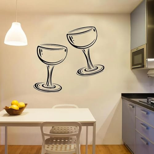 ELOIR Two Glasses of Wine Champagne Kitchen Wall Sticker Cafe Restaurant Wall Sticker Living Room Bedroom Vinyl Art Mural