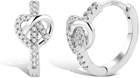 ALEXCRAFT Silber 925 Ohrringe Herz Silber 925 Creolen, Glitzer Ohrringe Kleine Creolen mit Stein Zirkonia Knorpel Huggie Kreolen Creolen mit Herz Ohrringe Geknotete Herzförmige Creolen Damen Mädchen