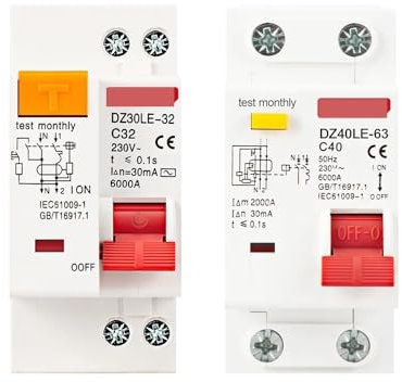 SAYTAK Magnetotermico,Interruttore Magnetotermico Interruttore differenziale 230V 1P+N con Protezione da sovracorrente e cortocircuito RCBO MCB(50A)