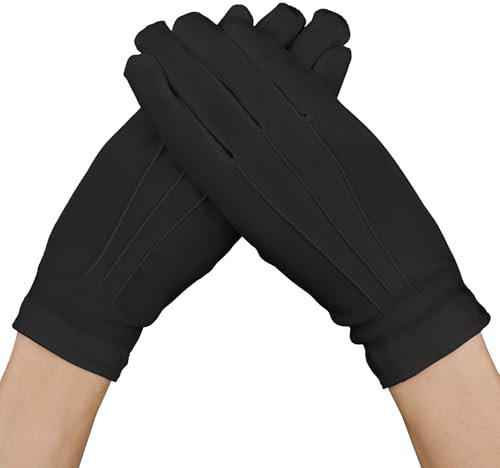 Schwarz Stoffhandschuhe Herren Baumwollhandschuhe Damen mit Druckknopf Unterziehhandschuhe Dünn Stoffhandschuhe Elastisch Formelle Smokings Zeremonielle Schmuck Herrenhandschuhe Servierhandsc