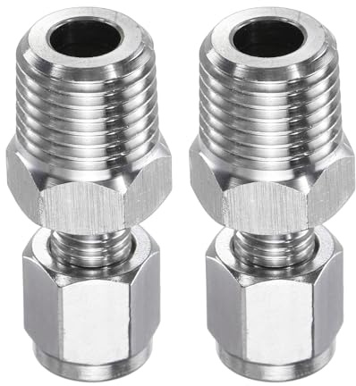 sourcing map 2pcs Compression Fitting 3mm Tube OD x 1/4 NPT Male Thread Stainless Steel Straight Coupler Adapter Compression Tube Pipe Fitting Connector for Oil Gas Water