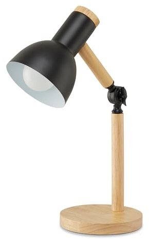 KHG Tischleuchte, 1-flammig schwarz, verstellbar, aus Bambus & schwarzem Metall, modernes Design, Höhe 42 cm, perfekt für den Schreibtisch, ideal für Büro & Homeoffice, E27-Fassung