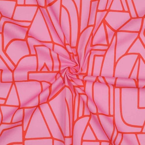 Batist, Baumwolle, Voile, grafische Musterung Rot Rosa Meterware, 50 cm