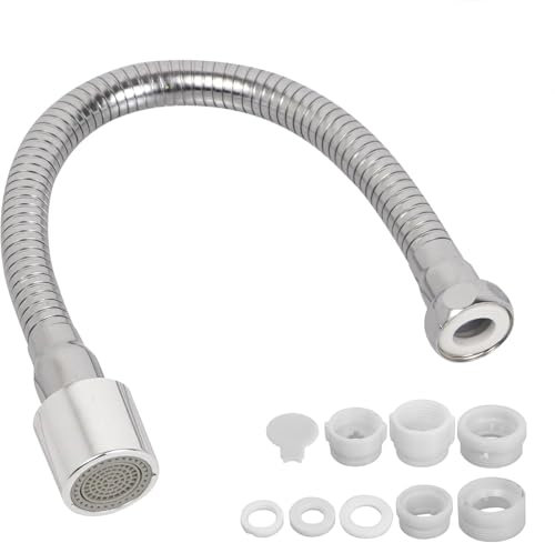 ZephyrCraft Rallonge de Robinet 30 cm, Buse de Robinet Pivotante à 360° avec 2 Modes de Jet, Tuyau Flexible en Acier Inoxydable, 6 Adaptateurs pour Cuisine et Salle de Bain