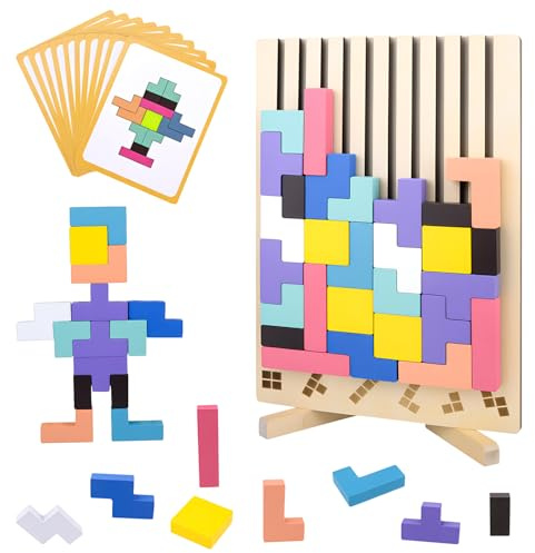 Vibbang 3D Puzzle Tetris Spiel Kinder, Holz Stapelspiel Tetris, Holzpuzzle Tetris 3D, Montessori Holzspielzeug Tetris, Intelligenz Jigsaw, Geschenk für Kinder,Gehirn Puzzle
