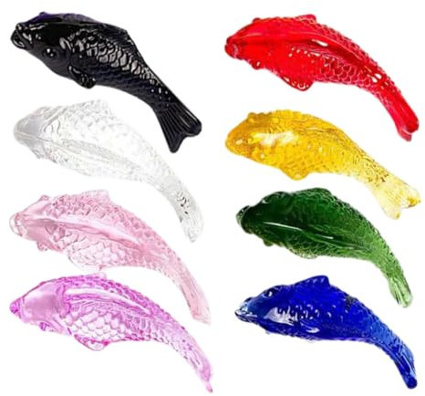 8 Piezas Adornos de Peces de Cristal Estatuas Decorativas Acuario Decoración de Accesorios Hogar y Oficina