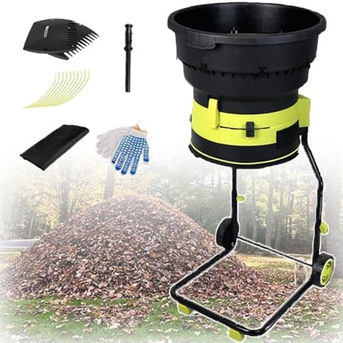 ylpddmm Elektrischer Laubhäcksler, Gartenhäcksler8.000-U/min-Motor mit 17:1-Untersetzung, Einstellbarer Drehregler mit Laubschaufel, Spaten für Äste, Laub und Schnittgut,30mPowerCord