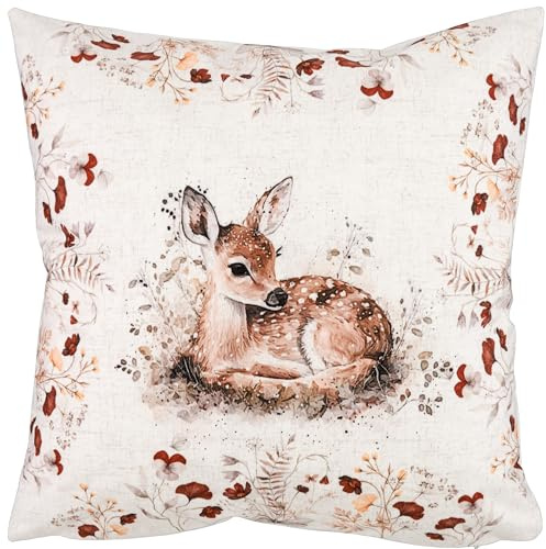 Espamira Kissenhülle Kissenbezug 40 x 40 Herbst Dekokissen Beige Sofakissen Herbstlich Kissen REH Sofakissen Bezug Weich
