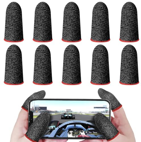 10 Pezzi Mobile Game Finger Sleeve, Fibra d'Argento Risposta Agile Touch Screen Thumb Sleeve, Traspirante Copridito da Gioco Professionale con Antiscivolo e Resistente, Sudore