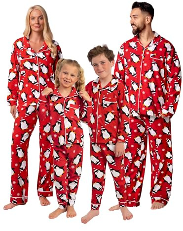 Harry Bear Mens Pyjamas, Xmas Penguin Mens Pjs, Christmas Pjs, Red Medium