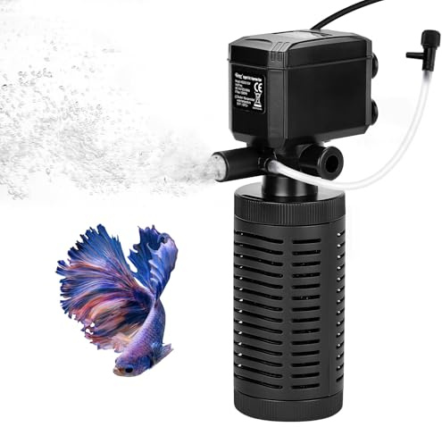 hygger Fish Tank Filter, 4 in 1 Aquarium Filter Pump Internal, Fish Filter Pump, Turtle Tank Fliter, Filtration Circulation Oxygenation Wave-making, for 56-113L Freshwater Saltwater, 15W 600L/H