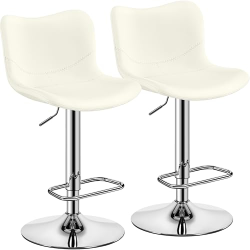 Yaheetech Barhocker 2er Set höhenverstellbare Barstühle mit Rückenlehne und Fußstütze 360° Drehstuhl aus Kunstleder Metall Küchenstühle für Salon/Bar/Küche/Esszimmer, Weiß