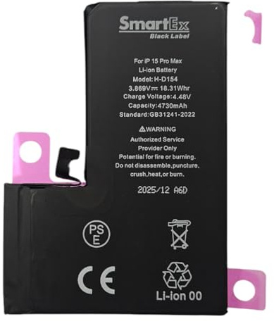 Smartex® Black Label increased Battery compatible with iPhone 15 Pro Max - Capacity 4730 mAh