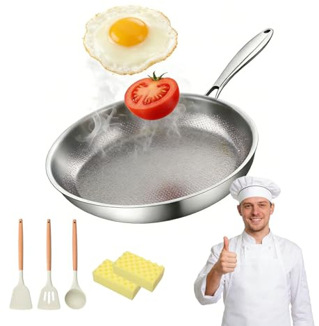 Knubbuf Sarten mireve acero 304 titanio, mireve sarten titanio, zentitanium sartenes, sartén antiadherente de titanio martillado, para todo tipo de cocina (A-Sin Tapa, 22cm)