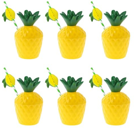 6 Pieces Hawaiian Luau Kokosnuss Ananas Getränk Becher Hawaiianische Luau Tropenpartybecher Wiederverwendbarer Plastikbecher in Kokosnuss und Ananasform für Strand Sommer Tropische Hawaii Party