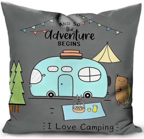 HUASHUZI Cushion Cover Campervan Aaccessories uk Gifts Camper Motorhome Gadgets Caravan Camping Pillow Cover Decor Home Decorate for Holiday Couch Bed Sofa 18x18