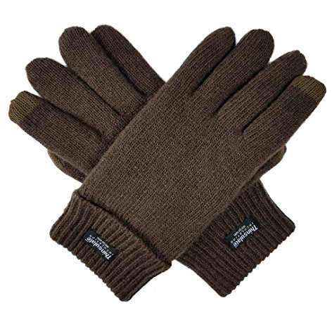 BRUCERIVER Herren Rein Wolle Strick Handschuhe mit Fleece Futter Größe XXL (Braun Touchscreen)