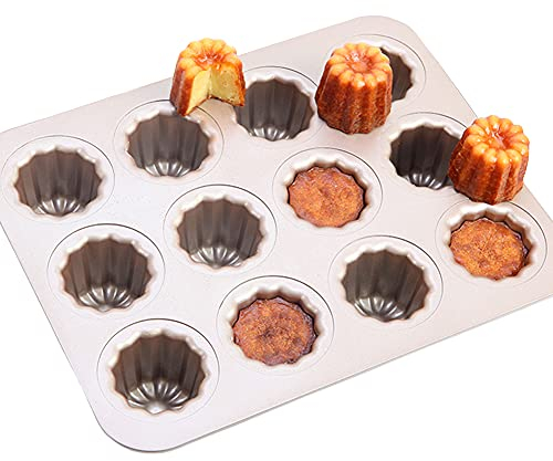 CANDeal Moule à pâtisserie en carbone lourd pour 12 Cannelés/Mini Muffins/Cupcakes