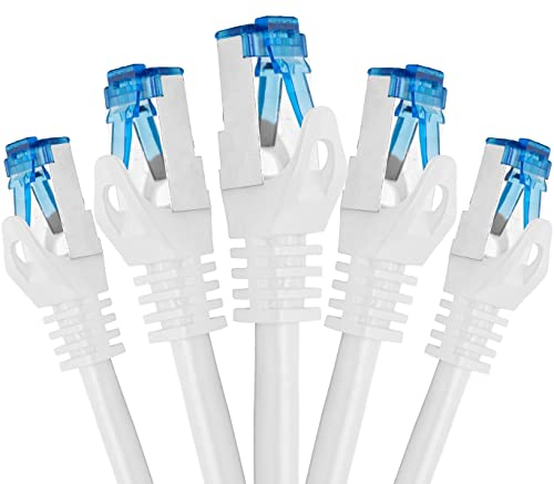 BIGtec Cable Ethernet Cat 7 5 Piezas - 0,5m Cable de Red Ethernet Blanco Cable de conexión Cable LAN RJ45 CAT7 Cable Patch 50 centimetro