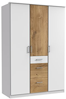 Wimex Kleiderschrank/ Drehtürenschrank Click, 3 Türen, 3 Schubladen, (B/H/T) 135 x 199 x 58 cm, Weiß/ Absetzung Plankeneiche