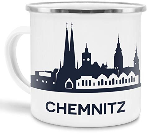 Tassendruck Emaille-Tasse mit Skyline von Chemnitz - Souvenir/Edelstahl-Becher/Metall-Tasse