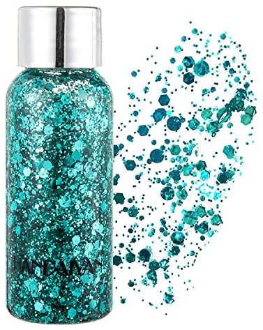 GL-Turelifes Meerjungfrau Pailletten Chunky Glitter Flüssigkeit Lidschatten Gel Festival Kosmetik Gesicht Haar Nägel Make-up Langanhaltend Schaumig 30 g (Grün)