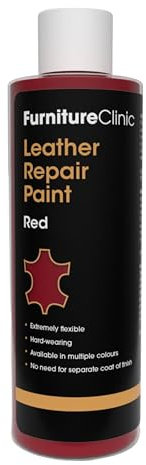 Furniture Clinic Peinture et teinture pour réparation du cuir | Colorant auto-scellant pour des réparations rapides et faciles | Convient aux canapés, sièges de voiture - Rouge 250ml