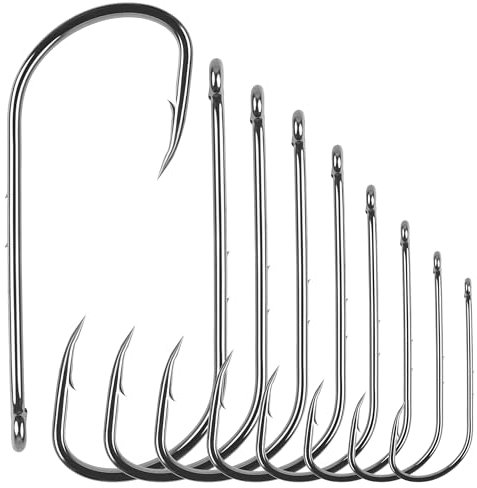 Baitholder Fishing Hooks, 80pcs Barbed Bait Holder Hooks Long Shank J Hooks Offset Black Carbon Steel Jig Fishing Hooks for Saltwater Freshwater Size 4-6/0