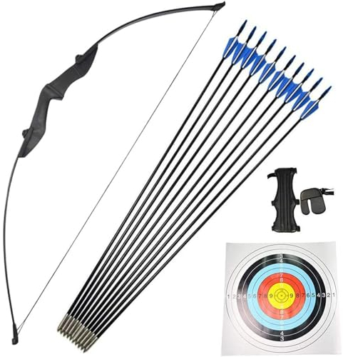 MILAEM Bogenschießen Takedown Recurve Bogen und Pfeil Set 30 lbs Sportbogen 35 lbs 40 lbs Straight Bogen mit Fiberglaspfeile Langbogen Jagdbogen für Rechts und Linkshänder (Schwarz, 35lbs)