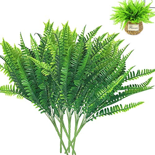 BITEFU 6pcs Kunstpflanzen Künstlicher Boston Farn Pflanzen, Grün Kunststoff Fake Evergreen Shrubs Pflanzen für Indoor Home und Outdoor Balkon Dekoration Produkte