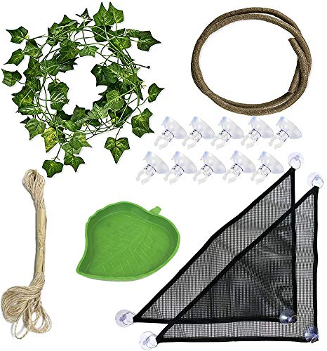 Allazone 15 Stück Terraristik Eidechse Lebensraum Dekor Zubehör, Reptilien Hängematte und Terrarium Kletterpflanzen mit Wasserschale für Chamäleon, Eidechsen, Gecko, Schlangen, Leguan (1)