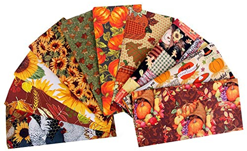 Herbests 10 stücke Gedruckt Baumwollstoff Sets Quadrate stoffbündel Patchwork Thanksgiving Stoff mit Kürbis Erntedankfest Muster DIY Nähstoffe Basteln Dekorationen für Kleidung Party Tischdecke