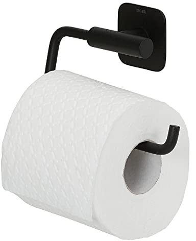 Tiger Colar Toilettenpapierhalter, Edelstahl, Schwarz pulverbeschichtet, mit integrierter Klebefolie zur Montage ohne Bohren