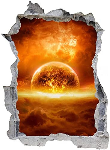 Wandaufkleber 3D Spiegel Ansicht Durchbrechen Die Mauer Vinyl Wandsticker Brennende Sonne Entfernbarer Diy Vinyl Wandtattoo Für Wohnzimmer, Schlafzimmer,Kinderzimmer 53x80cm