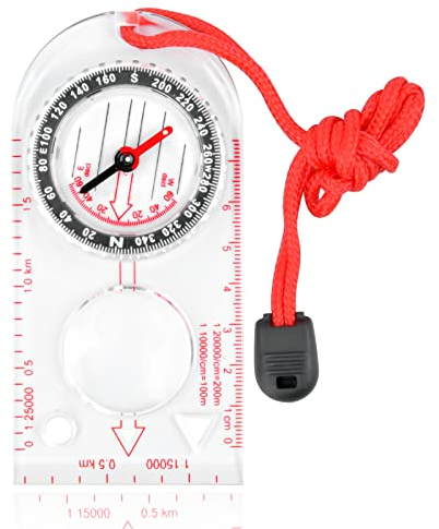 Vesaneae Navigation Kompass, Acryl Kartenkompass, Multifunktionskompass, Pfadfinder Kompass für Jagd Wandern Aktivitäten Camping, Leuchtendes Design, Mit Lanyard