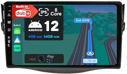 JOYX Android 12 Autoradio Passt für Toyota RAV4 (2007-2012) - Eingebaut DAB/DSP/Carplay/Android Auto - [4G+64G] - Kamera MIC KOSTENLOS - 9 Zoll 2 Din - Unterstützung SWC 4G WiFi Fast-Boot 360-Kamera