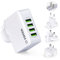 FDTEK 4-in-1 Chargeur USB Multiple, Universelle Voyage 4 Ports USB Secteur Internationale 22W 4.4A avec Technologie Smart IC, Adaptateur Prise USA/UK/EU/AU pour iPhone, iPad, Galaxy, Tablette