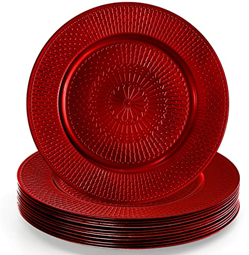 DEAYOU 12 Pack Red Charger Plates, 13-inch Beaded Chargers Plates, Wedding Charger Platters for Serving, Party