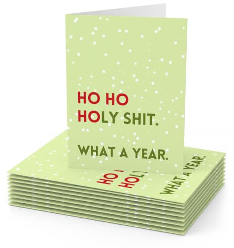 Lustiges Weihnachtskarten-Set – 10 lustige festliche Grußkarten, Feiertags-Multipack, niedlich und blanko innen, für Freunde, Familie, Wichteln, Kollegen (10 Karten – Ho Ho Holy Shit... – 10 gleiche