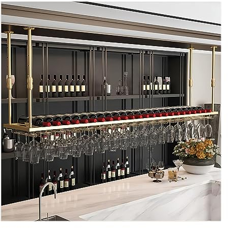 LIGUOYI Weinglashalter Zum Umhangen, Gläserschiene Robust Und Langlebig Einstellbare Höhe Weinflaschenhalter Schwarz/Gold Weinglas-Halter Für Stielgläser, Für Familie Restaurant Hotel Bar